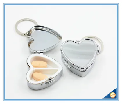 Heart Shape Tin Pill Box with Keychain