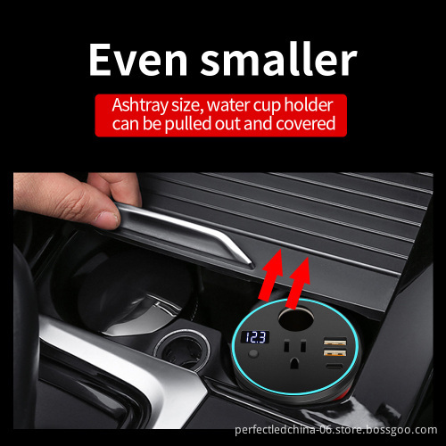 12V DC to 220V Car Power Inverter with 2 USB Fast Charger - Cup Holder Design