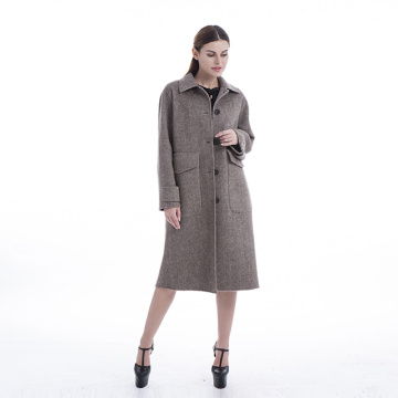 Large pocket herringbone cashmere coat