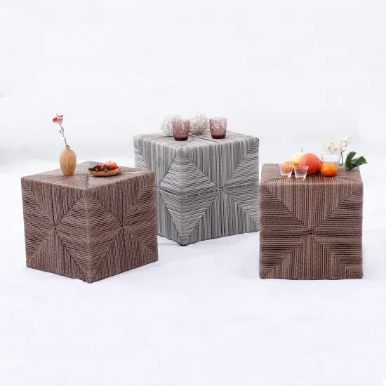Modern Outdoor Linen Square Stool with Aluminum Frame for Sofa Bench