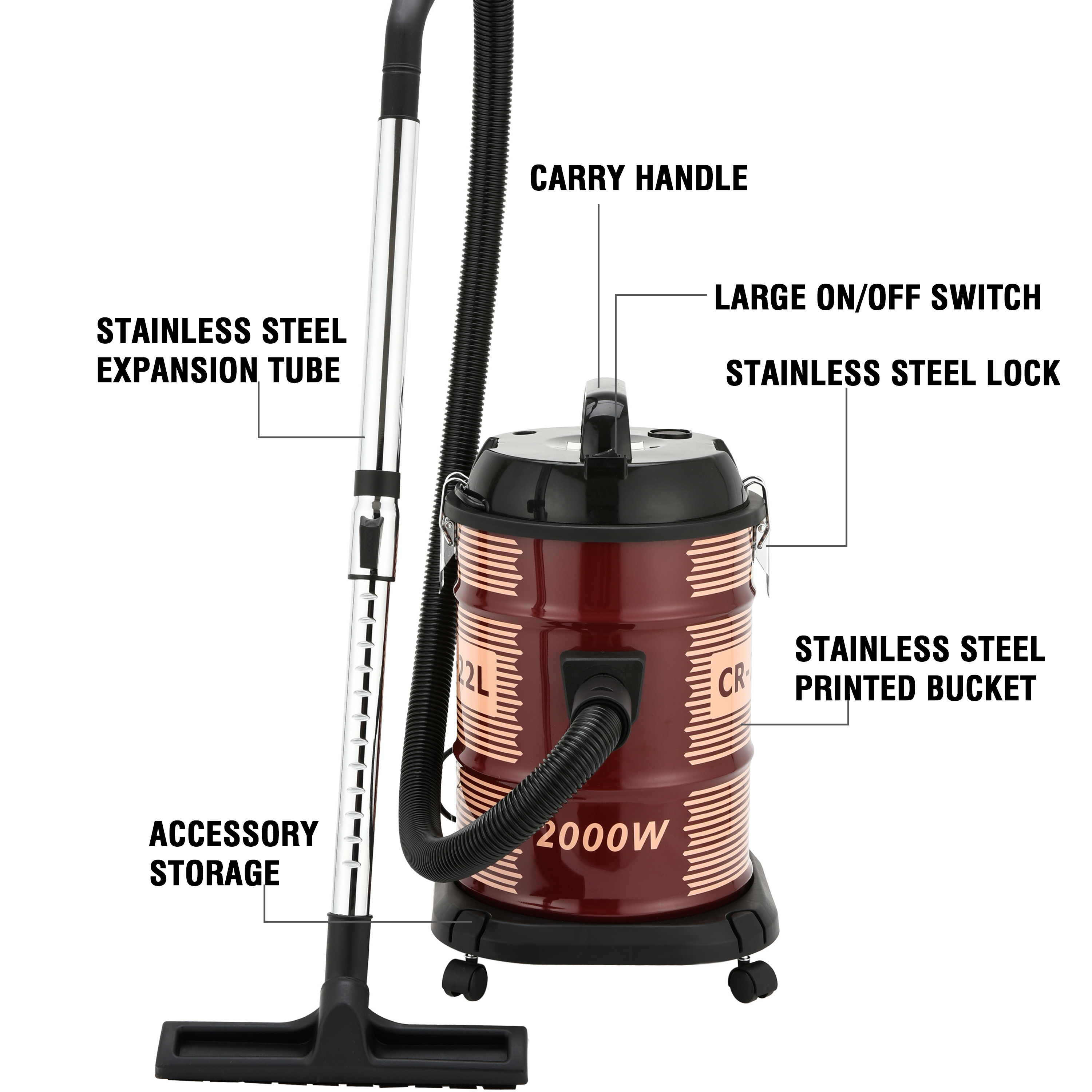 2200w Electric Cyclone 3-in-1 Dry Vacuum Cleaner, Wet Blower, And Dust ...