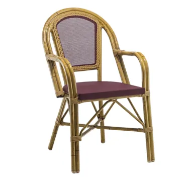 bamboo wicker rattan french bistro chair with arm