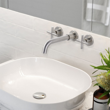 Wall-Mounted Brass Bathroom Faucet with Built-in Mixer for Vessel Sink