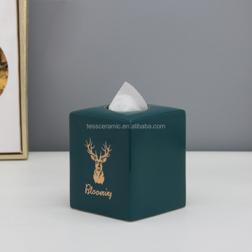 Christmas Green Ceramic Napkin Holder - Tissue Roll and Paper Box
