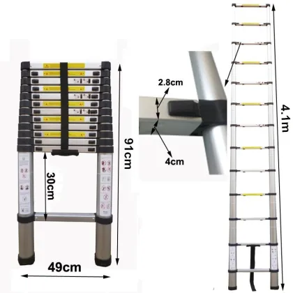 12.5'ft Aluminum Telescoping Extension Ladder / Telescopic ladder/Telesteps with Finger protection Stoppers + Free Carry Bag