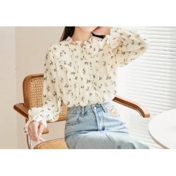 Women's blouses, irregular hem, cutting shirt collar with beading