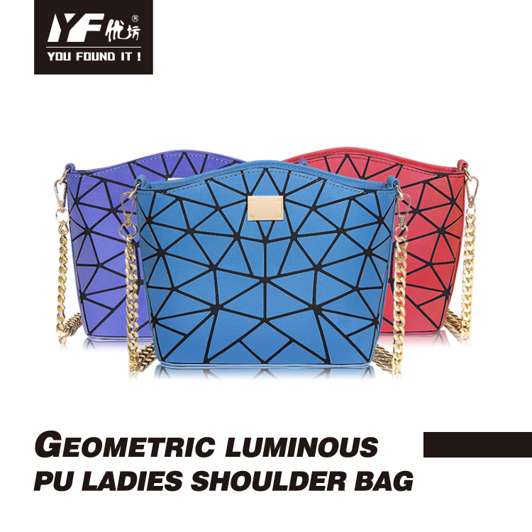 Genuine leather glitter luminous geometric ladies handbag