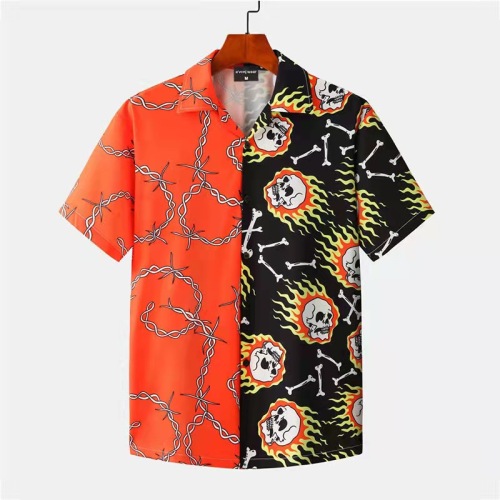 Mode-Schädel-Patchwork-Polyester-Spandex-Hemd für Männer