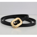 Gold Silver Large Buckle Genuine Leather Slim Belt