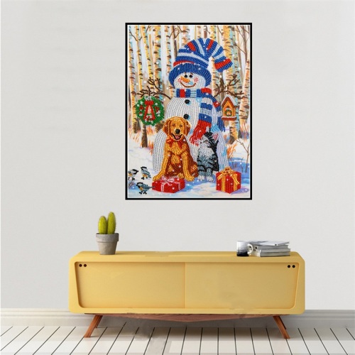 Boneco de neve de natal e puppy 5d diamante pintura