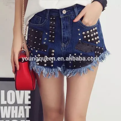 NZK1 The 2016 summer womens denim shorts fashion personality rivet fringed in bulk denim shorts