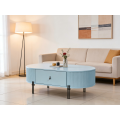 Mesa de centro oval azul elegante com armazenamento inteligente