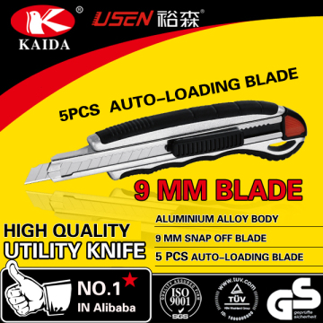 5 PCS Auto Loading 9mm Snap Off Blade Aluminium Alloy Utility Cutter Knife