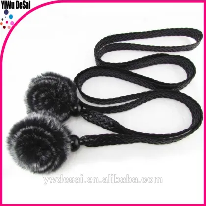 Fashionable joker PU belt, rabbit hair flower tassel lady's belt