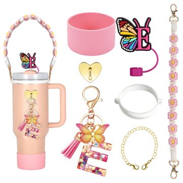 Wholesale 26 English letters Butterfly Heart glitter cup Decoration Accessories Name ID Accessories 40oz Tumbler Set Pendant