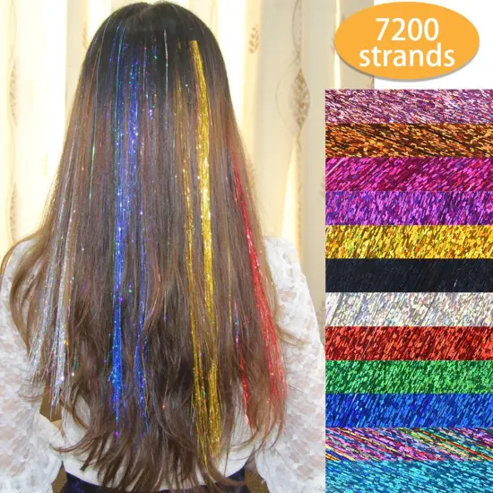 AliLeader Fashion Sparkle Silk Tinsel Hair Extensions Glitter Dazzle Colorful For Girls