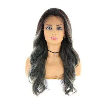 new ombre brown color long 26inch body wave wigs free part synthetic hair lace frontal wigs with baby hair