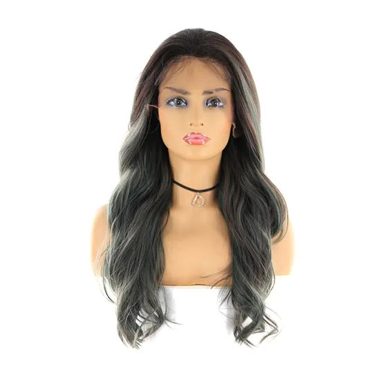 new ombre brown color long 26inch body wave wigs free part synthetic hair lace frontal wigs with baby hair