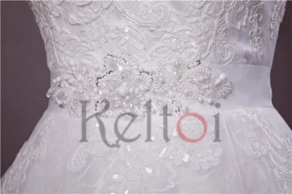 big size A-line off shoulder anna campbell wedding dresses with short sleeve