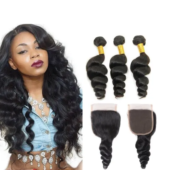 Wholesale 10a Grade Loose Wave Hair Unprocessed Indian virgin Weaving Human Hair Bundles With Closure
