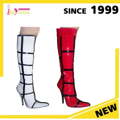 Elegant black and red ABS platform 15cm heels knee high boots fetish boots
