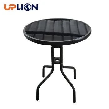 Uplion Metal Patio Round Tempered Glass Garden Table