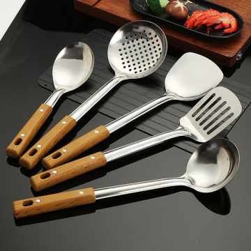 Home and Kitchen Stainless Steel Spatula Set with Wood Grain Handle - 5pc Utensil Set