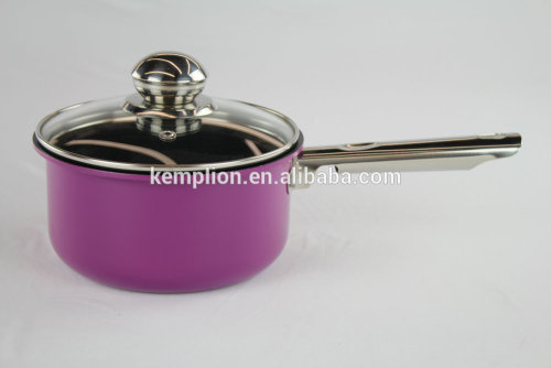 Pink color 16x8cm saucepan/cooking pot with glass lid with induction base