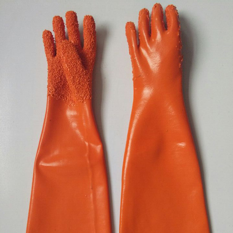 Guantes de PVC naranja con chips de algodón Forro 60 cm