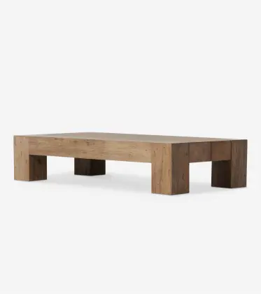 American Vintage Rustic Rectangle Solid Oak Wood Bevan Coffee Table