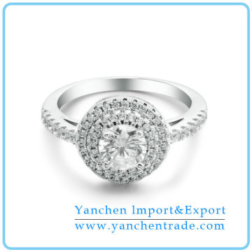 White Gold Ring with A Big White Round Stone Prong Setting for Wedding Occasion