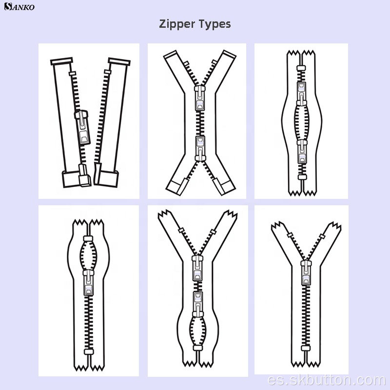 Zipper frontal establece cremalleras cerradas para coser