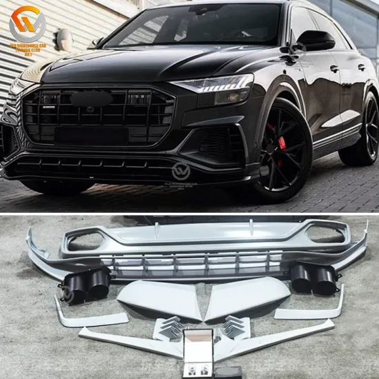 Carbon Fiber Front Splitter Lip, Rear Diffuser, Spoiler, and Tailpipes Kit for Audi Q8/SQ8 2021