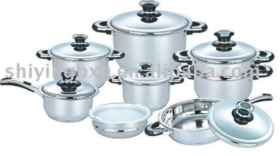 15pcs mushroom cookware set with stainless steel lid