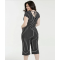 Women Casual V-neck Short Sleeve Stripe Jumpsuits