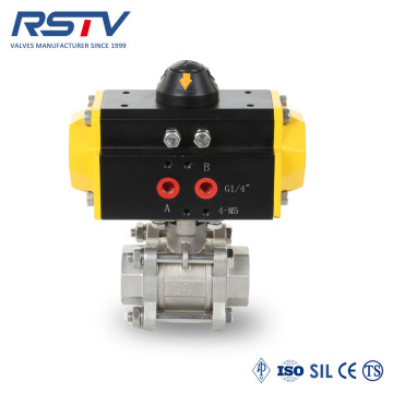 Pneumatic Actuated Stainless Steel / WCB 3PC Thread Ball Valve