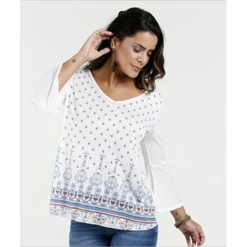 V Neck Three Quarter Sleeve Blouse Tops