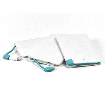 2600mAh ABS Card Sized Compact External Battery Power Bank Portable Charger With Cable