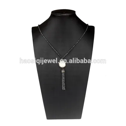 Alibaba wholesale necklace blue crystal platinum stainless steel long chain necklace jewelry