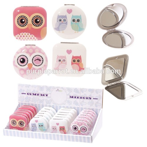 Promotion Cute Owl Bling folding compact pocket mirror