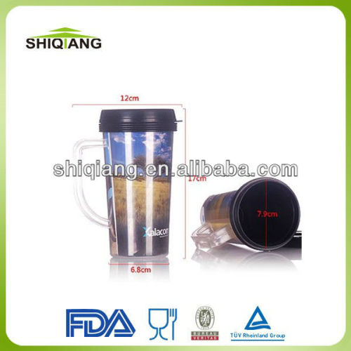 16oz plastic promotional DIY travel coffee mugs DIY water bottles with changeable insert paper and handle BPA free