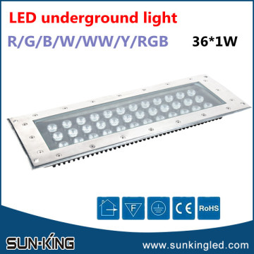 Top quality high efficiency 36W inground light warm whtie/rgb, 36x1W led underground paving light with stainlesss steel cover