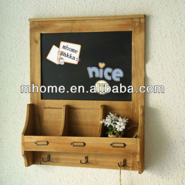 Japan Zakka style solid wood wall hanging message board with 3 hooks