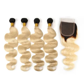 613 blonde body wave frontal light brown weave bundles with closure ombre hair extensions