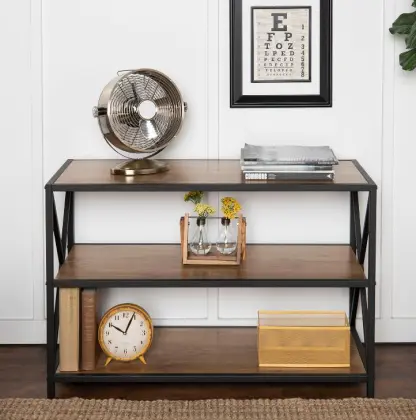 Console Solid Wood Bookshelf with Metal Frame
