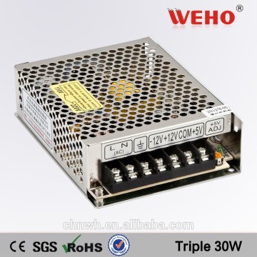 CE ROHS T series 30w 5v/12v/-5v triple output ac/dc switch power supply with 2 warranty