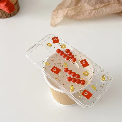 Candied Haws Ingot Gold Coin Lucky Bag Red Packet Glitter Silicone Phone Case for iPhone 14/16 Pro Max 15 13