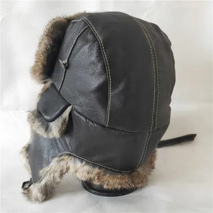 Leather Russian Ushanka Winter Fur Hat Aviator Fur Hats