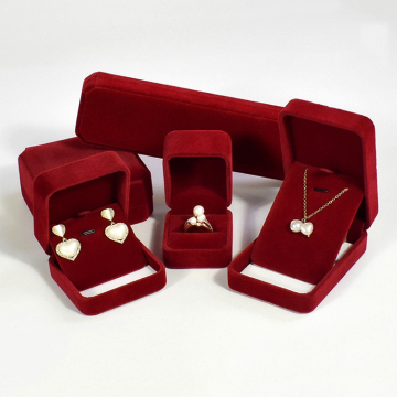 Custom Logo Red Velvet Jewelry Boxes for Wedding Rings, Pendants, and Earrings - Factory Wholesale