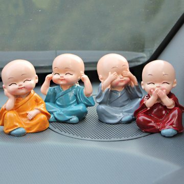 4Pcs/Set Lovely Car Interior Accessories Doll creative Maitreya resin gifts little monks Buddha Kung Fu Small Ornaments